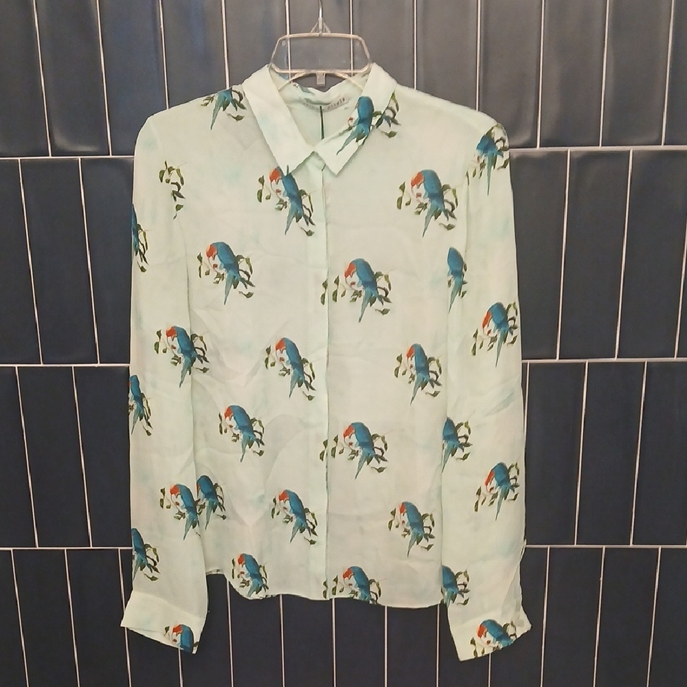 Alice + Olivia Light Green Parrot Print Shirt